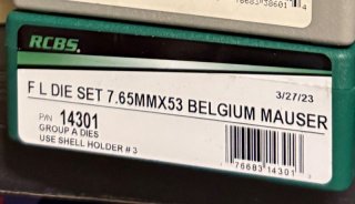 7.65mm x 53 Belgium Mauser Matrizensatz RCBS