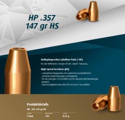500St. H&N Geschosse .357 / 9mm HP HS 147grs - Hohlspitz-Geschoss | Haendler&Natermann High Speed
