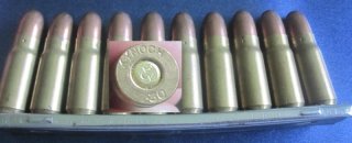 Ladestreifen mit 10 Patronen für die 7,63 mm Mauserpistole von KYNOCH