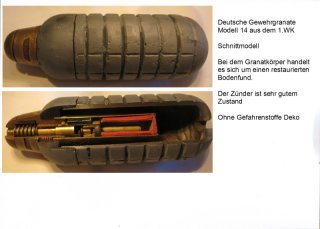 Deutsche Gewehrgranate Mod.14,,WK1,,, Schnittmodell,,, Deko