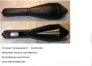 Seltene XX Gewher Panzergranate 61,,, Schnittmodell,,, Deko