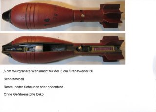 5 cm Wurfgranate 36 deutsch WK 2,,, Schnittmodell ;;, Deko
