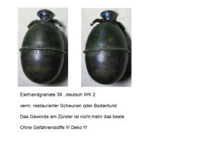 Eierhandgranate 39,, deutsch WK 2,,,, Deko
