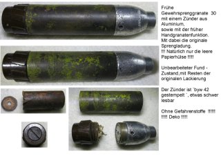 Frühe Gewehr Sprenggranate 30 mit Alu Zünder und HG Funktion