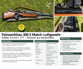 Feinwerkbau 300 S Match-Luftgewehr 4,5 mm / .177 – Diopter – Zubehör – guter Zustand