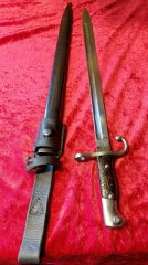 Bajonett M1909 Argentinien-WKC Solingen, Nummerngleich, intaktes Wappen & orig. Koppelschuh