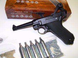 Legenden! Ganzmetall P.08 mit funktionierendem Kniegelenk * 4,5 mm BB´s * CO² mit Starterpaket