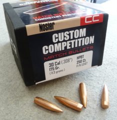 250 Nosler Geschosse .308, 175 grain, Custom Competition, HPBT, NEU