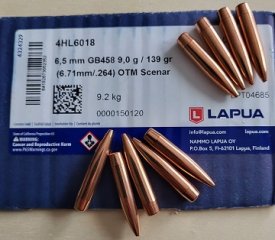 100 St.Lapua Geschosse 6,5mm (.264Dia.)-139-OTM-SCENAR-HPT-#GB458