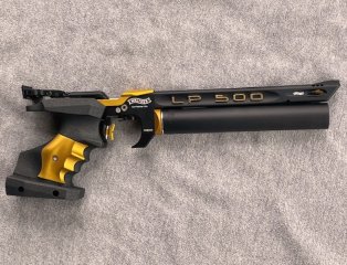 PRESSLUFTPISTOLE WALTHER LP500-M "SONDERDESIGN GOLD" - "MEISTERMANUFAKTUR" - "MECHANISCHER ABZUG"