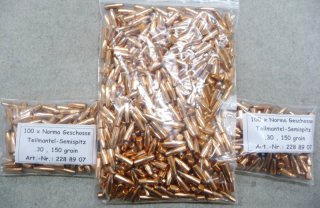 500 Norma "White Tail" Geschosse .30, 150 grain, TM-Semispitz, NEU