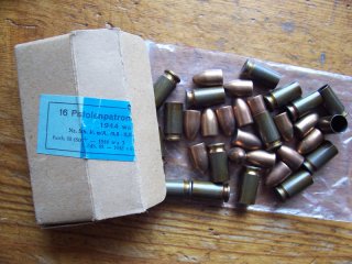 Schachtel Patrone 08 , 1944 Code wa , 9mm , mit 16 DEKO-Patronen