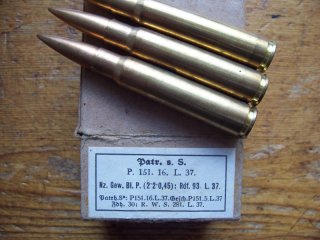 7,92 mm Schachtel Patrone sS , P151 , mit 12 DEKO-Patronen