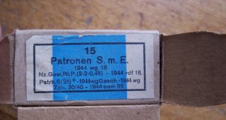 7,92 mm Schachtel Patrone SmE , wg 1944 , mit 15 DEKO-Patronen