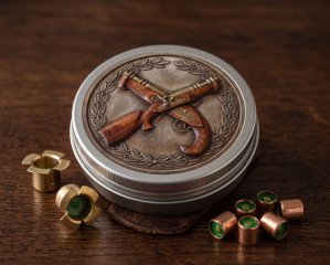 Böllerdose / Zündhütchendose – Hell- Böllerschützen in Antik-Medallion-Optik