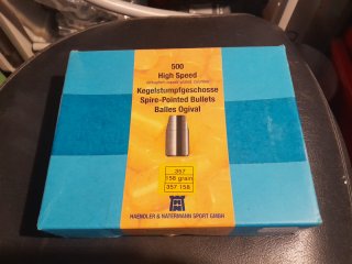 500St. H&N Geschosse .357/.38 RN HS 158grs Kegelstumpfgeschosse