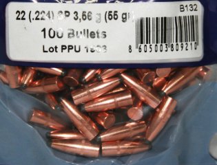 100 Stück PPU | PrviPartizan Geschosse #B-132 | .224/22 - 3,56g/55grs SP - Teilmantel JAGDGESCHOSS