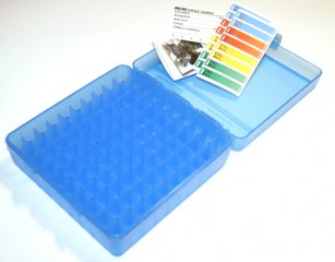 100er Patronenbox Munitionsbox MTM P-100-44-24 BLAU Clear m. Scharnier Kurzwaffe .44 Rem.Mag. L.C