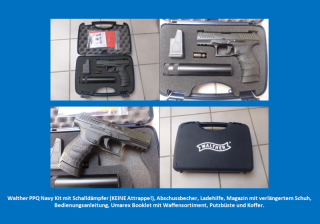 Walther PPQ Navy Kit mit Schalldämpfer, Abschussbecher, Ladehilfe, Koffer. Nur 2 Schuss alt