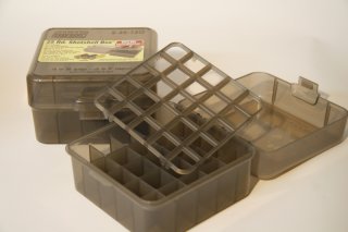 25er Patronenbox - Kal. .12 / .16 / .20, Munitionsbox, MTM - Schrot Slugs FLG Brenneke GRAU klar
