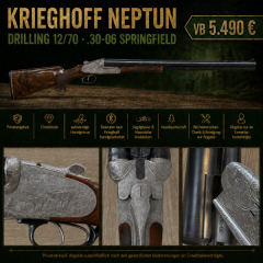 Krieghoff Neptun Drilling 12/70 – .30-06 Springfield – aufwendige Handgravur