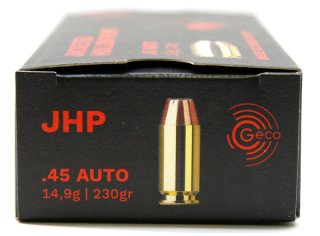 50 Schuss GECO .45 AUTO ACP JHP Fangschussmunition Hohlspitz Defense 14.9g 230gr hohe Präzsion Stopp