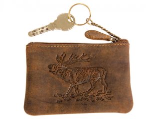 Schlüsseletui mit HIRSCH Prägung aus echtem Büffelleder, Perfektes Geschenk für Jäger | mit Münzfach