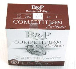 25er B&P COMP1 ONE TRAP Sportschrotpatronen Fallscheibe Parcours Shotgun Cart 12/70 2,4mm 28g No 7,5