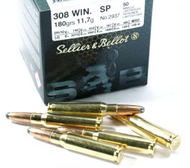 50 Schuss S&B .308 Win. SP 180gr 11,7g Teilmantel Soft Point Geschoss Jagdmunition Blei Teilzerleger
