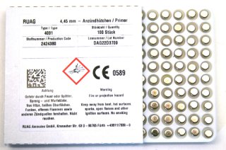 100 Stück RWS/RUAG SN Amboss/Boxer/Anzündhütchen #4031 Small Pistol S.P. | 4,45mm - Pistole/Revolver
