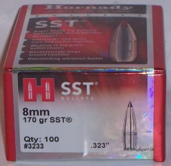 100St. HORNADY Geschosse 8mm(.323Dia.) - 170 - SST - #3233