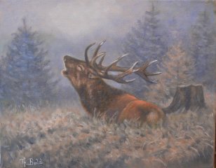 Jagdgemälde "RÖHRENDER HIRSCH" - Jagdmaler - Thomas Bold -