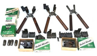 9 x Gießkokillen mit 3 Handgriffen je 1x RCBS .30-115, 08-170, 38-162 u.a. 2x LEE 287 & 357: