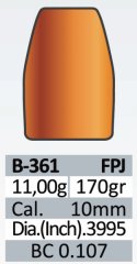100 Stück PPU | PrviPartizan 10mm Geschosse #B-361 | .3995 170grs / 11,00g FPJ Vollmantel-Flachkopf