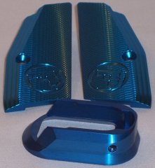 CZ-Alu-Griffschalen + Magazintrichter(Jetfunnel) für Shadow I in Blau