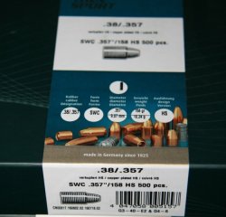 500St. H&N Geschosse .357 SWC HS 158grs - .38/.357 | Haendler&Natermann BLEIGESCHOSSE
