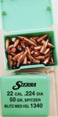 .22/.224/50 grs #No.1340# Sierra Spitzer Varminter Geschosse 100 stk #