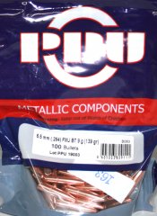 100 Stück PPU | PrviPartizan Geschosse #B-083 | .264/6,5MM 139gr/9g FMJ BT Vollmantel BoatTail