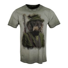 ALMTRACHT JAGD T-Shirt GRÜN OSKAR Dackelmotiv farbig 100% Natur-Baumwolle Rundhals Größe: L LARGE 52