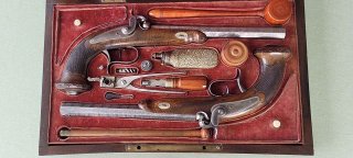 Duell-Pistolen im Kasten, ca. 1840/50