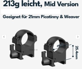 Vector Optics Hebel Stahl-Schnellmontage für 25,4 Tubus, Picatinny/Weaver BH 12,7 mm