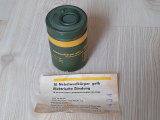 Nebelwurfkörper gelb, elektrische Zündung, VEB Silberhütte, DDR, Handgranate, NVA