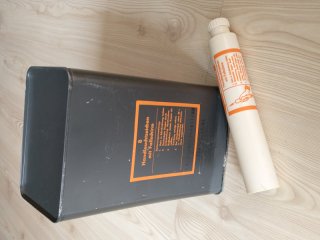 Handleuchtzeichen mit Fallschirm + Dose, VEB Silberhütte, inert, Handsignal, NVA