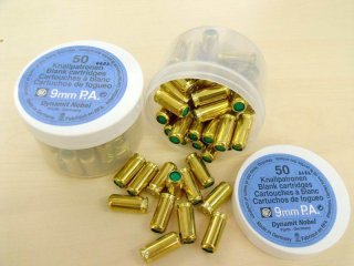 Originalverpackte Dynamit Nobel Platzpatronen Kaliber 9 mm P.A. / 2 Schachtel a 25 Stück