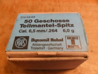 29 Stück Geschosse RWS Teilmantel Spitz .264 6,5 mm 6,0 g 93 grs