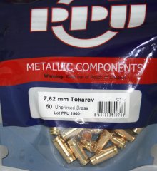 50 Stück > NEUE PPU / PrviPartizan Kurzwaffenhülsen 7,62x25mm Tokarev Boxerzündung / Unprimed #C147