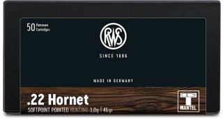 20 Schuss RWS .22 HORNET TMS 46gr 3,0g > Teilmantel Spitz Jagd Munition > Leichtes Wild Hase Fuchs .