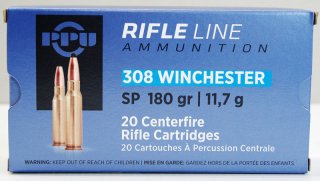 20 Schuss / 20 Patronen PPU .308 Win. Rifle A-035 180gr 11,7g SP Teilmantel JAGD Munition Partizan