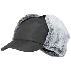 Wintermütze / Cap "Trapper" mit Ohrenklappen + Kunstfell - Unigröße - Schwarz