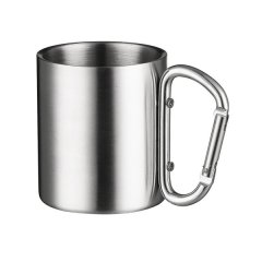 Doppelwandiger Edelstahlbecher / Tasse mit silbernem Karabinergriff